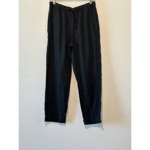 Quince Black Linen Straight‎ Leg Pants Elastic Waist Pockets